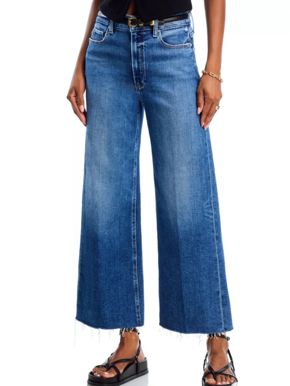 Paige Anessa High Rise Wide Leg Jeans Raw Hem Talisman Wash Size 27
